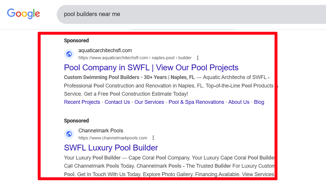paid ads for pool builders