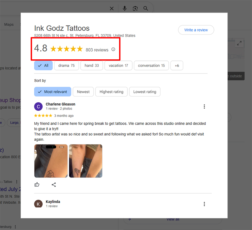tattoo shop google reviews